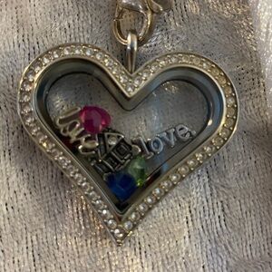 Origami Owl Heart Charm 30” Necklace. 
1 3/4” Heart with Crystals